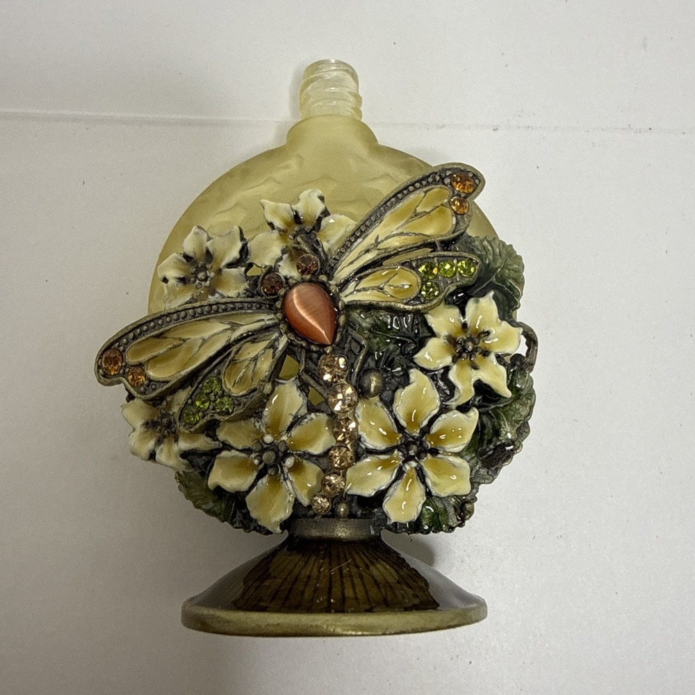 Vintage Dragonfly Perfume Bottle 4"  Rhinestone Enamel Crystal Stopper #1621 - Picture 11 of 11